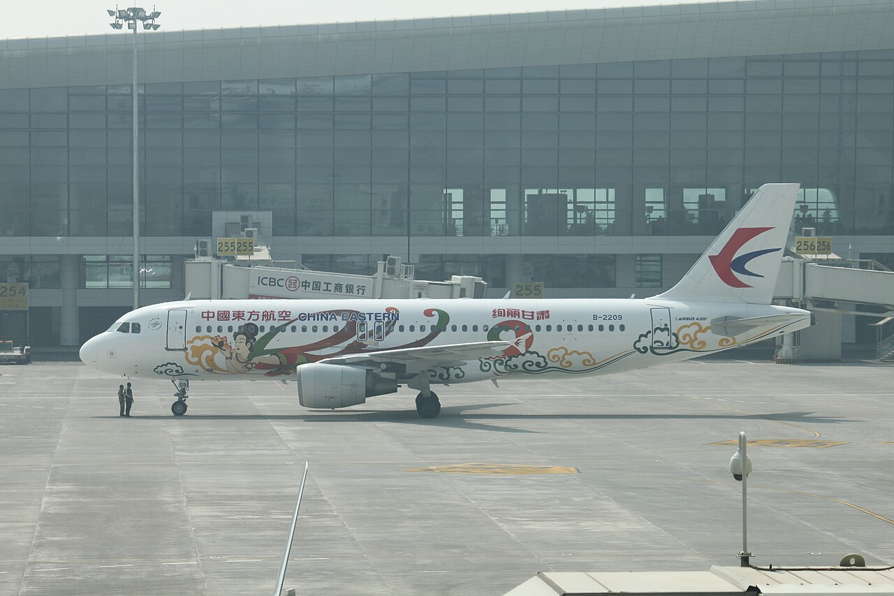 A China Eastern Airbus A320 on the tarmac - domestic flights are cheap and frequent for routes over 1,200 km